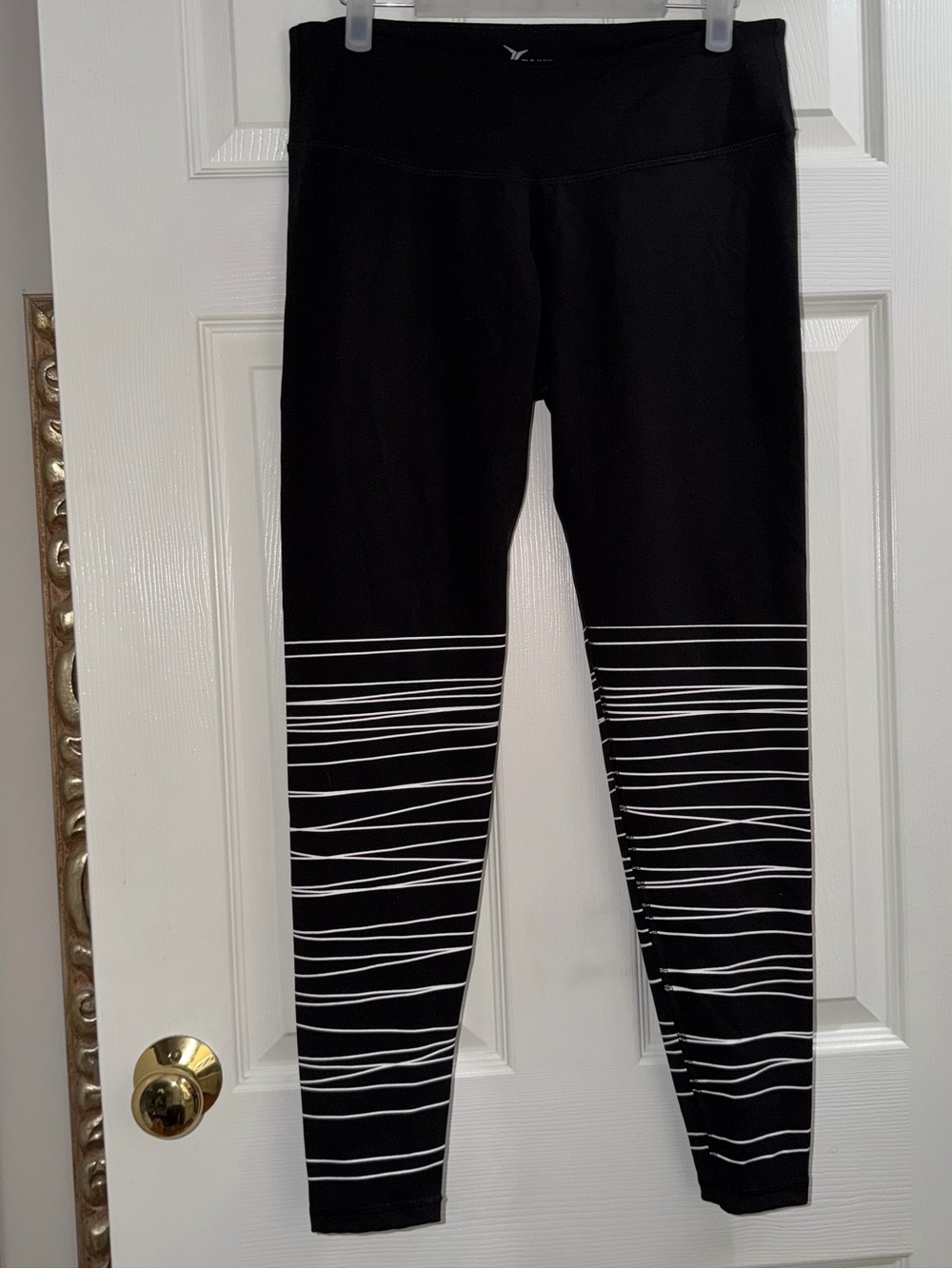 Old Navy Black Leggings with White Striped Lower Leg Detail